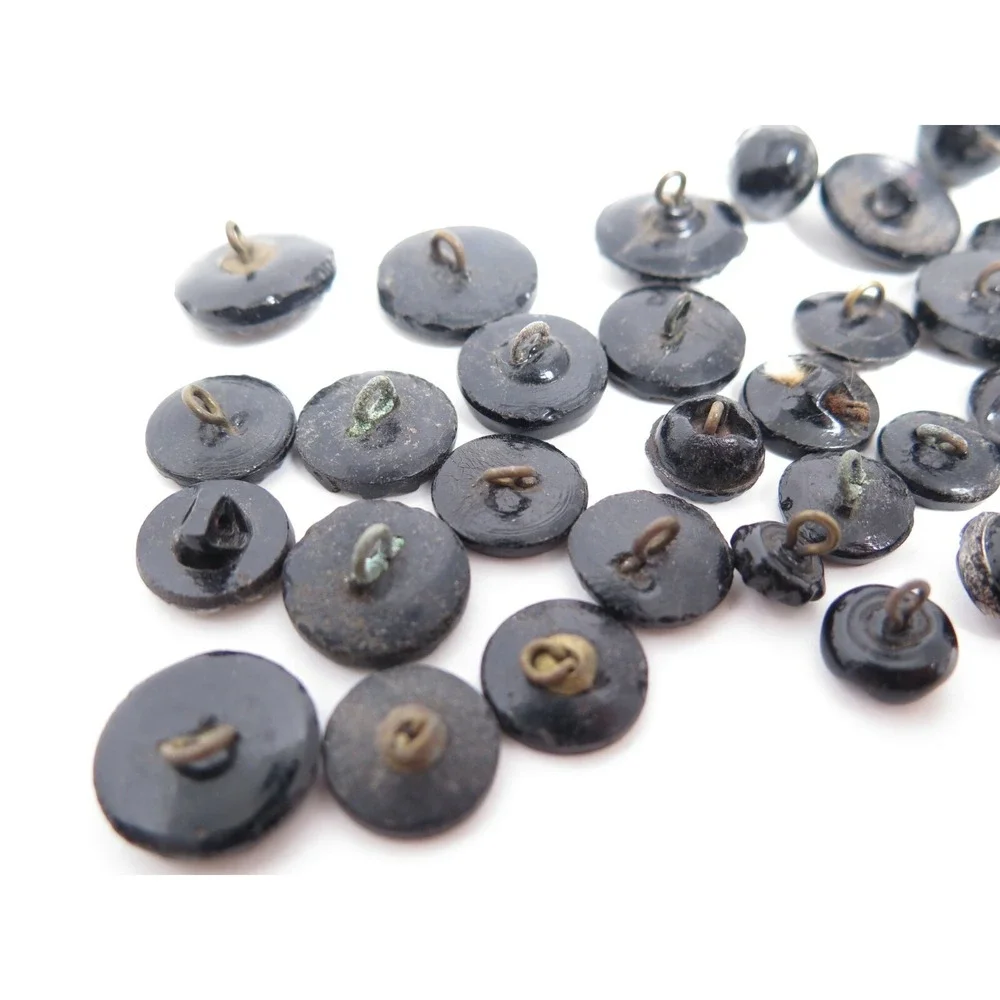 Antique Stunning Carved Molded Black Glass Buttons Lot*Flowers*Highly Detailed‎